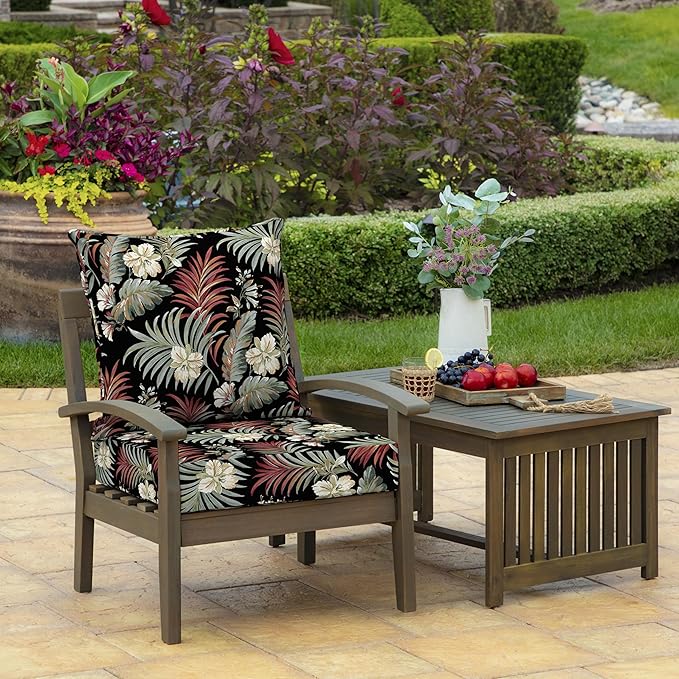Arden Outdoor Deep Seat Cushion Set, 22 in x 24 in, Weather-Proof, Rain-Proof, Fade Resistant Patio Cushion Simone Black Tropical