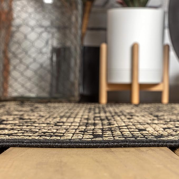 JONATHAN Y Vintage Filigree Indoor Outdoor Square Area Rug 6X6 Black/Khaki, Madrid Textured Weave for Backyard, Patio, Porch, Easy-Cleaning, High Traffic, Pet-Friendly, Non-Shedding (SMB107A-6SQ)