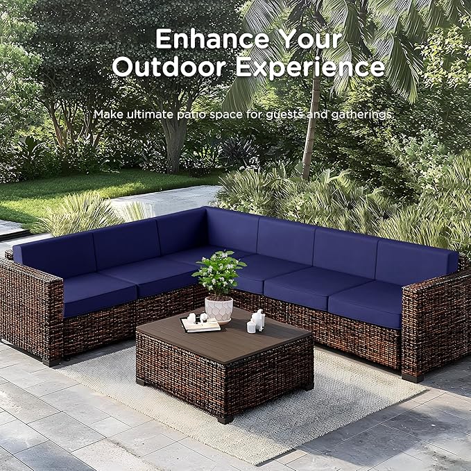 Codi 14-Piece Outdoor Cushions for Patio Furniture, 6 Seat (25.6'' x 25.6'') Waterproof Replacement Cushion Set - High-Density Foam, UV Resistant, Fits Wicker & Rattan Sectional Sofas - Navy