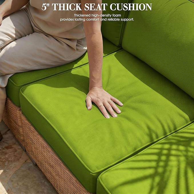 Outdoor Replacement Cushions for Patio Furniture, 5" Foam High-Density, 14-Piece Water-Resistant Outdoor Cushion for 6-Seat Sectional Patio Conversation Sets, Liner&Cover