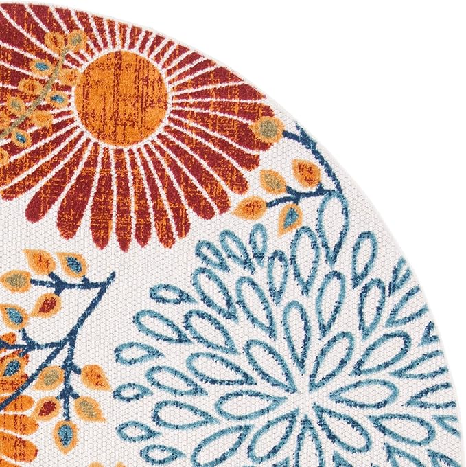 SAFAVIEH Washable Rug Outdoor Cabana Collection - 6'7" Round, Cream & Red, Non-Shedding & Easy to Clean, Ideal for Patio, Backyard, Mudroom (CBN832A)