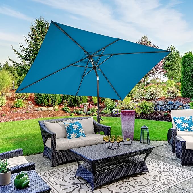 Rectangular Patio Umbrella - 10ft Easy Crank Sun Shade with Push Button Tilt for Outdoor Furniture, Deck, Yard, or Pool by Pure Garden