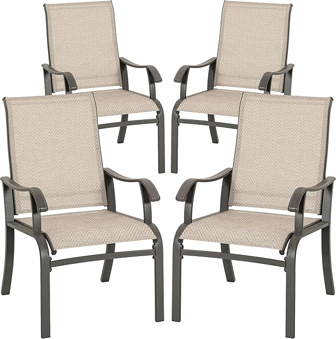 NUU GARDEN Patio Dining Chairs Set of 4, All Weather Textilene Patio Chairs,Powder-Coated Metal Frame Outdoor Patio Bistro Dining Chairs for Lawn Garden Backyard, Beige