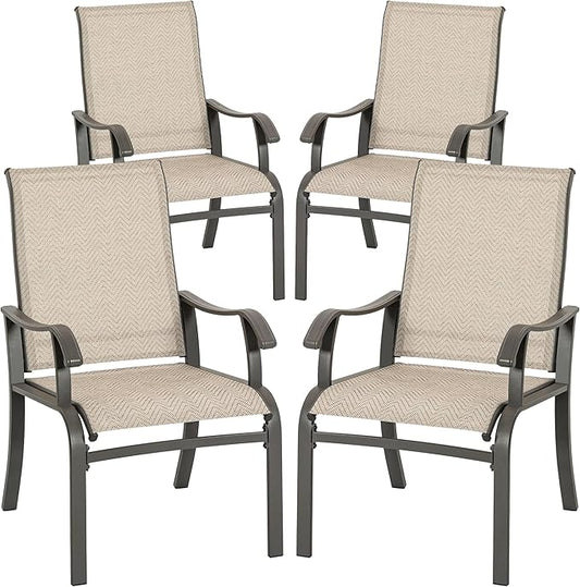 NUU GARDEN Patio Dining Chairs Set of 4, All Weather Textilene Patio Chairs,Powder-Coated Metal Frame Outdoor Patio Bistro Dining Chairs for Lawn Garden Backyard, Beige
