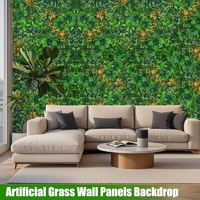 Grass Wall Panels Roll, 60"x120"(50 SQFT) Artificial Grass Backdrop Wall with Tropical Leaves, UV-Anti Faux Greenery Plant Boxwood Panels for Outdoor Green Wall Decor