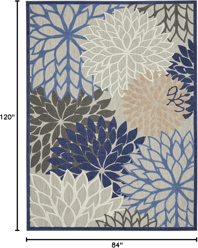 Nourison Home Aloha Indoor/Outdoor Blue/Multicolor 7' x 10' Area Rug, Easy Cleaning, Non Shedding, Bed Room, Living Room, Dining Room, Deck, Backyard, Patio (7x10)