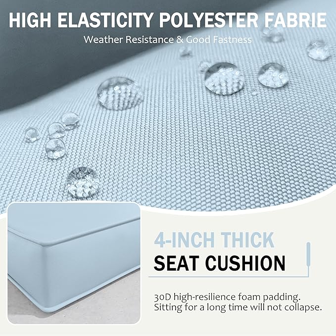 Outdoor Cushions for Patio Furniture with 5 Pillows, Waterproof Patio Furniture Cushions Replacement, 4" Deep Seat Outdoor Sectional Cushions for 4-seat Patio Furniture Chair Sofa Couch,Sky Blue