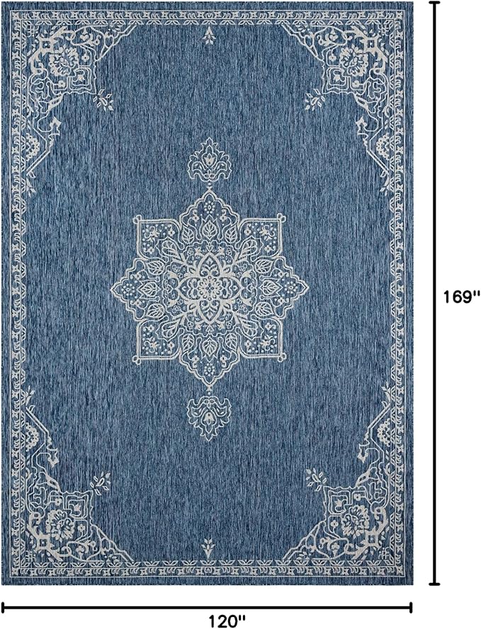 Unique Loom Outdoor Traditional Collection Area Rug - Antique (10' x 14' 1" Rectangle Blue/Ivory)