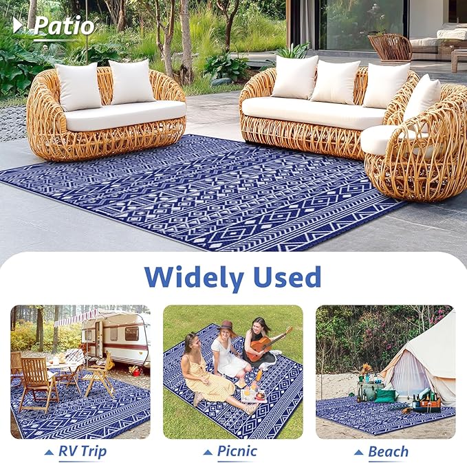 StepLively Outdoor Rug 4x6 ft, Reversible Waterproof Outdoor Plastic Straw Rug, Patio Rug Waterproof, Outdoor Large Area Rug for RV, Camping, Garden, Porch, All-Weather & Easy to Clean(Blue)