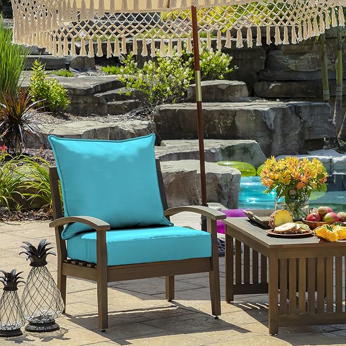 Arden Outdoor Deep Seat Cushion Set (2-Pack), 24 in x 24 in, Weather-Proof, Rain-Proof, Fade Resistant Patio Cushion for Chair, Sofa, and Couch Pool Blue Leala