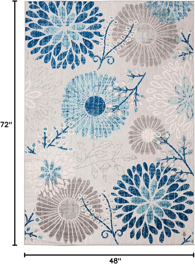 SAFAVIEH Washable Rug Outdoor Cabana Collection - 4' x 6', Grey & Blue, Non-Shedding & Easy to Clean, Ideal for Patio, Backyard, Mudroom (CBN832F)