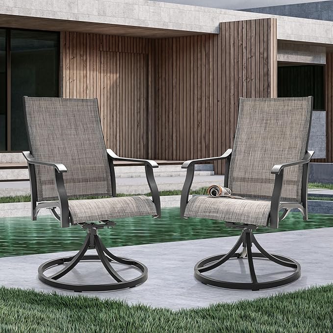 NUU GARDEN Swivel Patio Chair Set of 2, All-Weather Textilene Outdoor Dining Chairs with High Back, Outdoor Dining Chair Set for Lawn Porch Balcony Outside, Grayish Brown