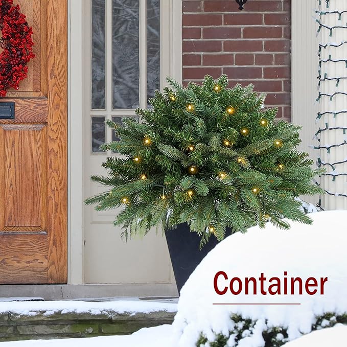 Christmas Planter Filler Tree Outdoor Prelit 2 Pack, 24" Urn Fillers for Porch Planters Pathway Battery Operated Light, Xmas Greenery Outside Decorations