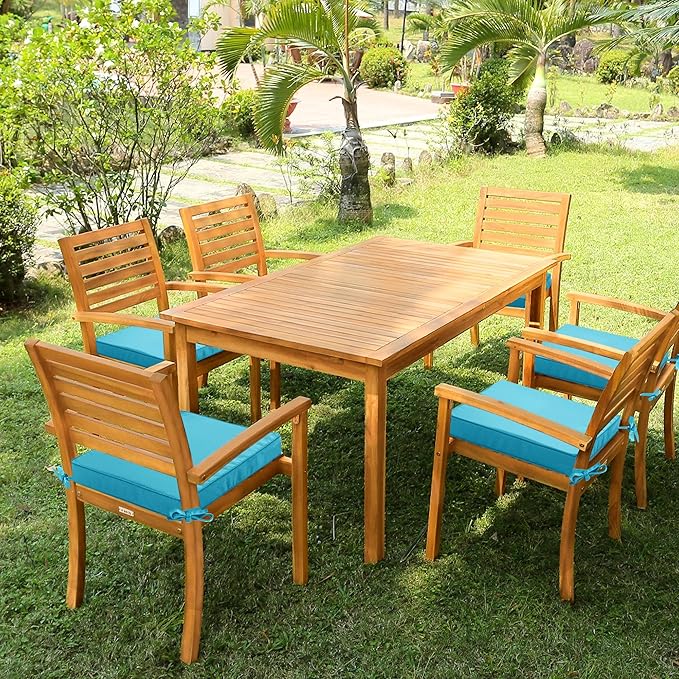 6 Pack Outdoor Chair Cushions 19 x 19 Inch Water Resistant Patio Chair Cushions with Tie 3 Year Color Fastness Thick Outdoor Seat Cushion for Garden Lawn Patio Furniture Teal