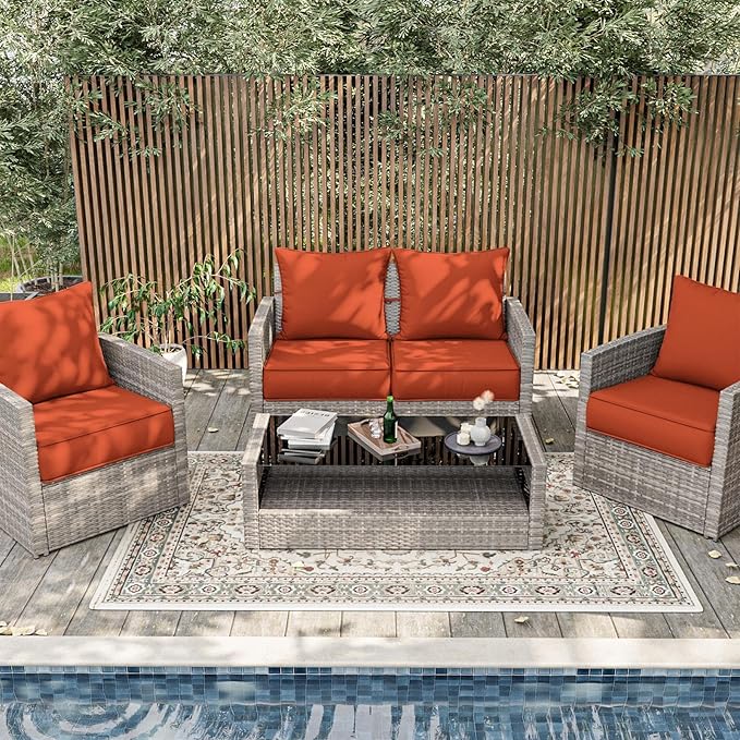 Outdoor Patio Chair Cushions Set 22 L X 24 W X 4 H Waterproof & Fade Resistant Deep Seat and Back Cushions with Removable Covers Outdoor Seat Cushion Set for Chairs and Sofas