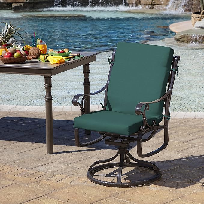 Arden Outdoor Patio Dining Chair Cushion, 20x44, Rain-Proof Seat Pad, Fade-Resistant Outdoor Cushion Peacock Blue Green Texture