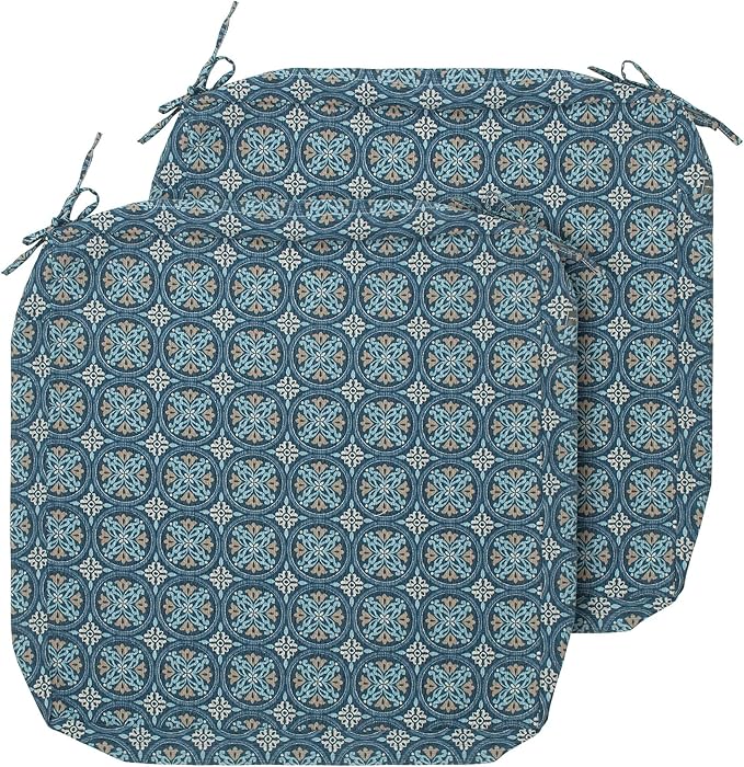 Magpie Fabrics Indoor Outdoor Cushion Cover Replacement 2 Pack, NO Insert! Water Repellent Slipcover with Ties Decor for Patio Garden Chair Seat Sofa Bench Wicker(Morgan Medal Blue, 24x24x4 Inch)