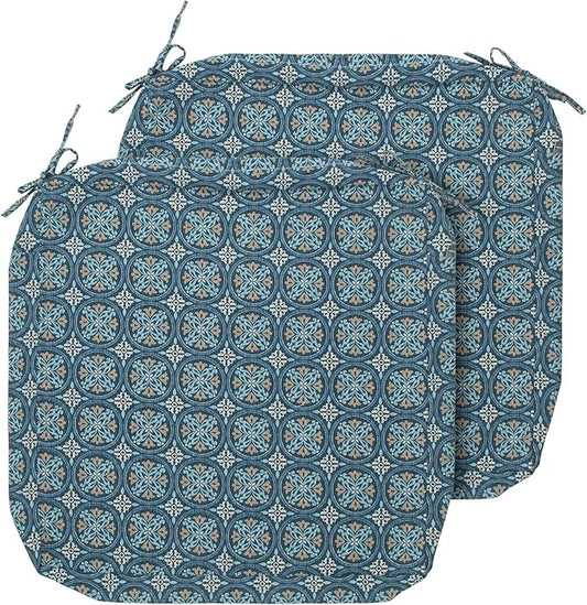 Magpie Fabrics Indoor Outdoor Cushion Cover Replacement 2 Pack, NO Insert! Water Repellent Slipcover with Ties Decor for Patio Garden Chair Seat Sofa Bench Wicker(Morgan Medal Blue, 24x24x4 Inch)
