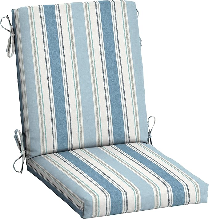 Arden Outdoor Patio Dining Chair Cushion, 20x44, Rain-Proof Seat Pad, Fade-Resistant Outdoor Cushion French Blue Linen Stripe