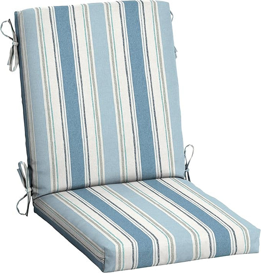 Arden Outdoor Patio Dining Chair Cushion, 20x44, Rain-Proof Seat Pad, Fade-Resistant Outdoor Cushion French Blue Linen Stripe