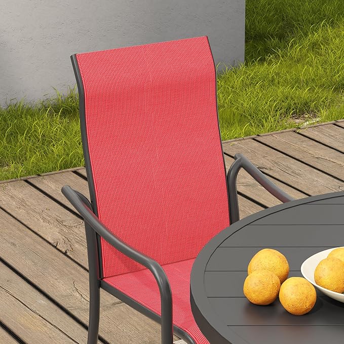 VICLLAX Patio Stackable Dining Chairs Set of 4, Outdoor Sling Chairs with Breathable Fabric and High Back for Balcony Porch Backyard, Red