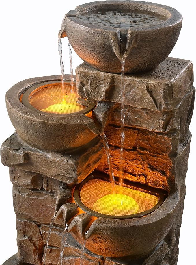 Teamson Home 33.27" Water Fountain with LED Lights, Brown