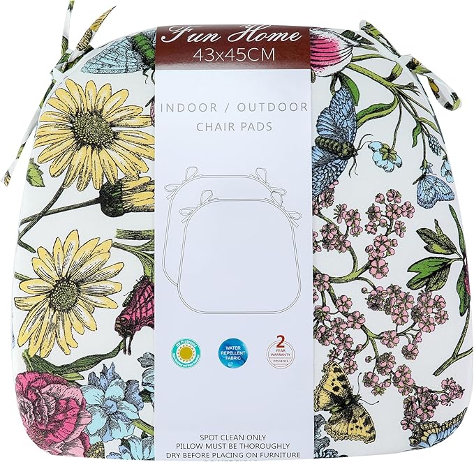 Outdoor Chair Cushions Set of 2,Patio Seat Cushion 17"x16"x2",U-Shaped Dining Chair Cushion 17 by 16 Inch,Water Resistant,Fade-Resistant Chair Pads for Kitchen Garden Furniture(Butterfly Flower)