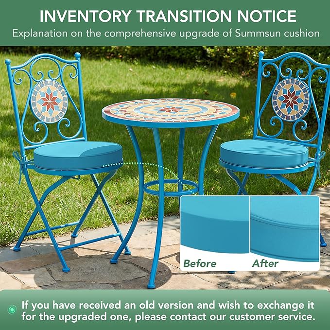 Outdoor Bistro Chair Cushions Set of 2, 15" D x 3" H Round Chair Cushions Waterproof and Fade Resistant Chair Cushion Pads with Non-Slip Ties and Removable Covers for Garden, Teal