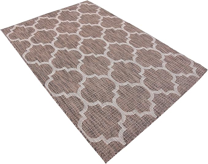 Unique Loom Outdoor Trellis Collection Area Rug (4' 1" x 6' 1" Rectangle, Brown/ Ivory)