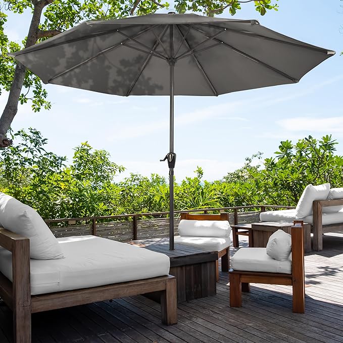 Pure Garden Patio Umbrella with Vented Canopy - 9FT Easy Crank Outdoor Umbrella for Shade - For Deck, Balcony, Porch, Backyard, or Pool (Gray)