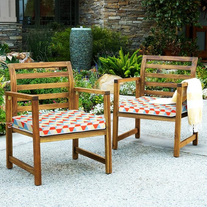 GUEGLSA Patio Seat Cushions 18 inch,Waterproof Square Chair Pad with Ties,18''x18'' Indoor Outdoor Chair Cushion for Garden Furniture,Set of 2,Mix Diamond
