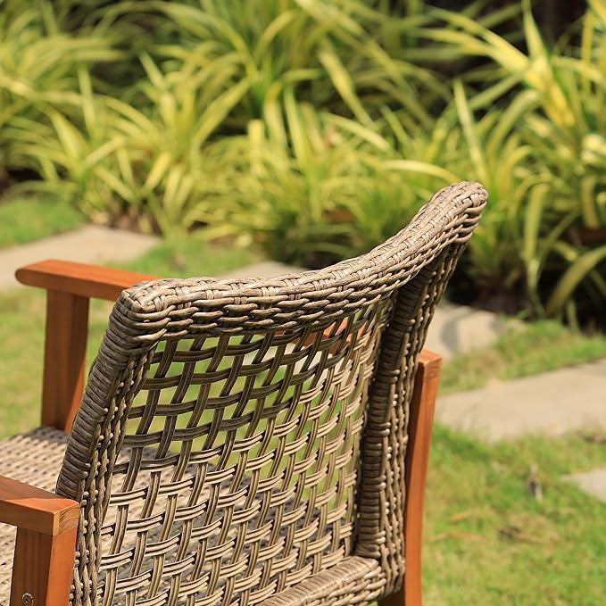 Idzo Liberte Accent Chairs Set of 2, 500lbs Weight Support, Acacia Wood, FSC Teak Finish, UV Protected, Dynamic Gray Wicker, Ideal for patios and Gardens