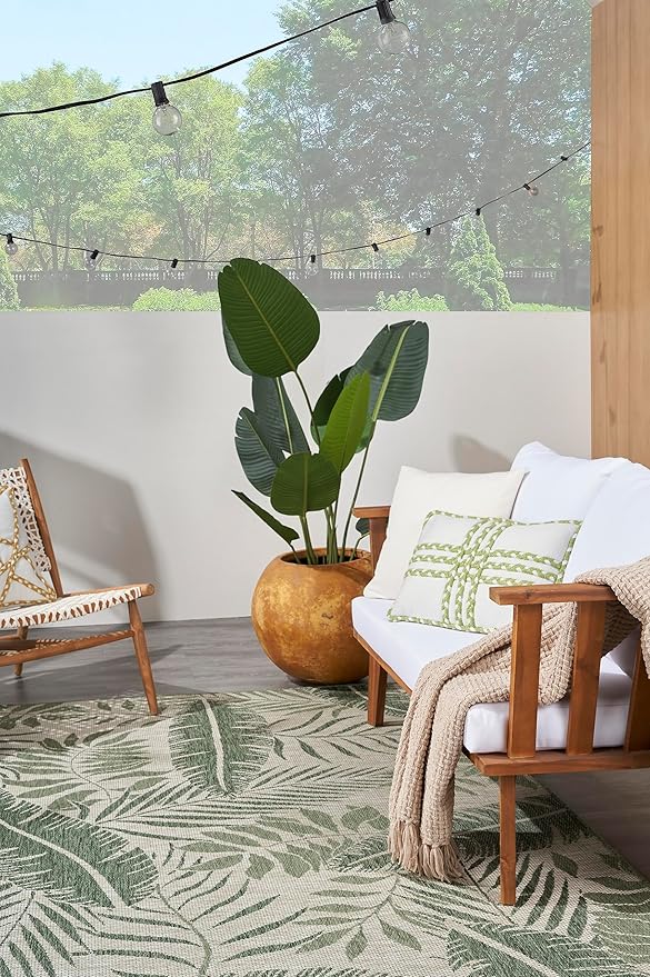Nourison Home Garden Oasis Ivory Green 5' x 7' Area Rug - Easy Clean, Non Shedding, Bed Room, Living Room, Dining Room, Kitchen (5' x 7')