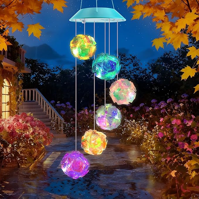 Solar Wind Chime,Color Changing Colorful Ball Wind Chimes, LED Decorative Mobile, Gifts for Mom Grandma,Waterproof Outdoor Solar Lights for Garden, Patio, Yard, Window, Outdoor Decorations