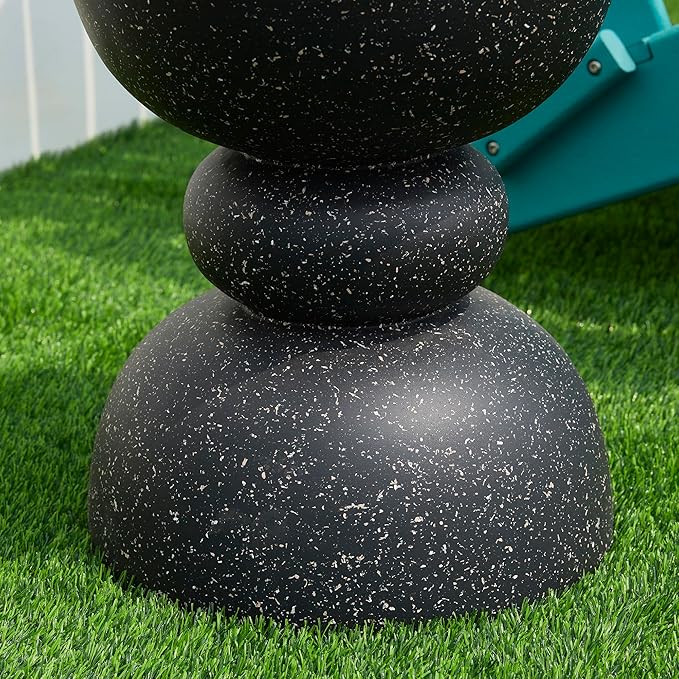 Glitzhome Decorative Patio Side Table Set of 2, 17.5" H Heavy Duty Patio Sturdy Black Faux Terrazzo Garden Stool Side Table Planter Stand for Indoor Covered Outdoor