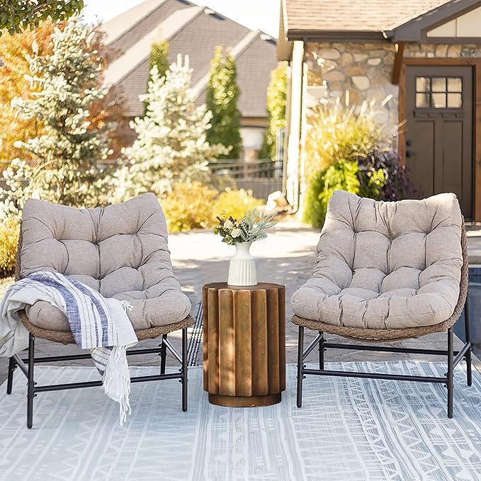 LuxenHome 18" Fiber Stone Outdoor Side Table, Bronze Finish Garden End Table, Round Porch Poolside Seating, Indoor Outdoor Use