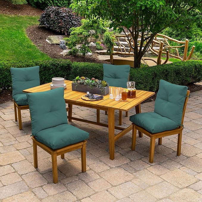Arden Outdoor Plush Modern Tufted Blowfill Dining Chair Cushion, 21 x 40, Water Repellent, Fade Resistant, Tufted Cushion for Dining and Bistro Chairs, Peacock Blue Green Texture