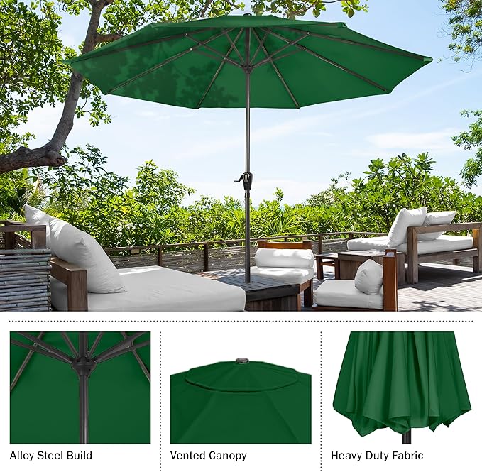 Pure Garden Patio Umbrella with Vented Canopy - 9FT Easy Crank Outdoor Umbrella for Shade - For Deck, Balcony, Backyard, or Pool (Hunter Green)