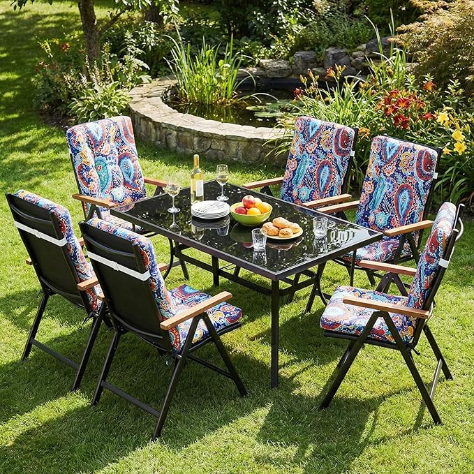 Hoteam 4 Set Outdoor Deep Seat Patio Chair Cushions Waterproof Patio Cushions Set 20 x 42 Inch for Furniture Replacement Removable Seat and Back(Red Paisley Pattern)