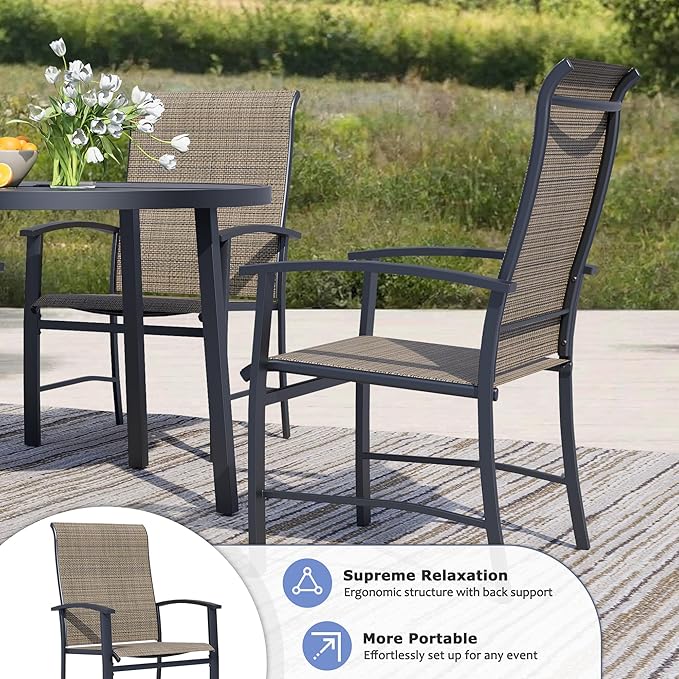 Outdoor Dining Chairs Set of 2, Patio Chairs with Metal Frame & Textilene Fabric, Perfect for Patio Garden Deck
