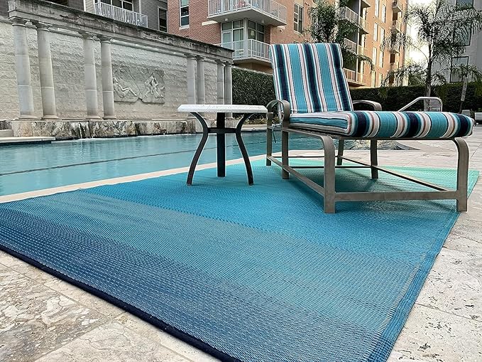 Fab Habitat Outdoor Rug - Waterproof, Fade Resistant, Crease-Free - Premium Recycled Plastic - Ombre - Porch, Deck, Balcony, Mudroom, Laundry Room, Patio - Big Sur - Teal - 3 x 5 ft