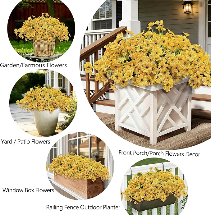 20 Bundles Artificial Flowers for Outdoors, UV Resistant Fake Flower with Plastic Plants, Faux Silk Flowers for Outdoor Planters , Fake Realistic Plant for Outside Front Porch Patio Decor-Yellow