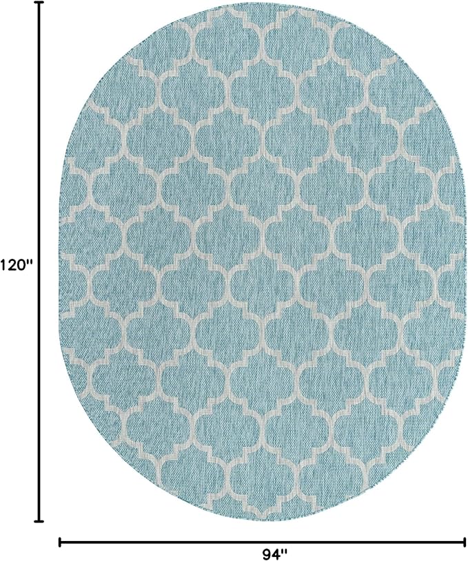 Unique Loom Outdoor Trellis Collection Area Rug (7' 10" x 10' Oval, Aquamarine/ Gray)