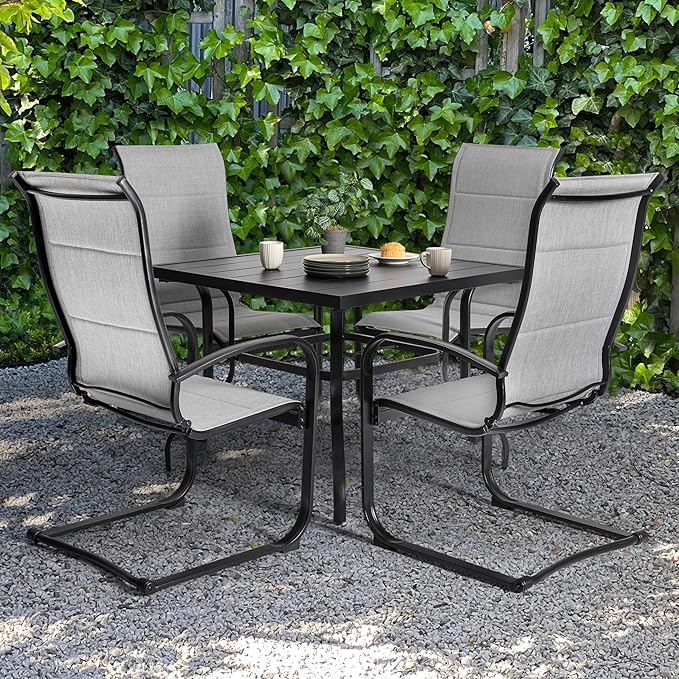 NUU GARDEN Patio Chairs Set of 4, All-Weather Padded Textilene Outdoor Dining Chairs with Spring Motion and High Back, Breathable Patio Chairs for Backyard Lawn Deck, Gray