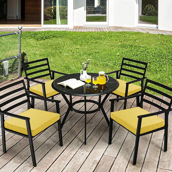 Outdoor Chair Cushions 16 x 17 Inch, Set of 4, Water Resistant Patio Chair Cushions with Tie Color Fastness Thick Outdoor Seat Cushion for Garden Lawn Patio Furniture Yellow