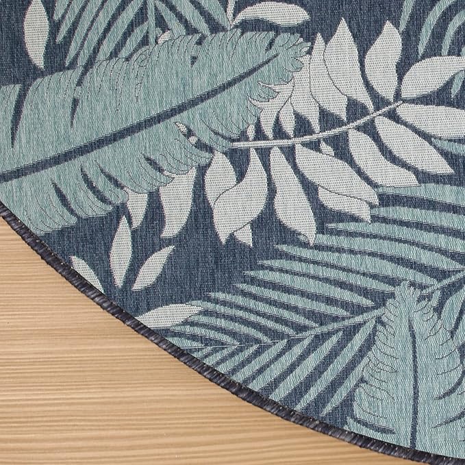 Nourison Home Garden Oasis Navy 4' x Round Area Rug - Easy Cleaning, Non Shedding, Bed Room, Living Room, Dining Room, Kitchen (4' x Round)