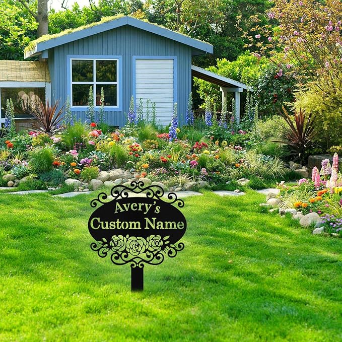 Custom Metal Garden Sign with Stake, Personalized Garden Signs for Outside, Customized Garden Name Signs for Yard Lawn Outdoor Decor Gardening Gifts for Moms Grandmas Gardeners
