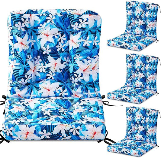 Hoteam 4 Set Outdoor Deep Seat Patio Chair Cushions Waterproof Patio Cushions Set 20 x 42 Inch for Furniture Replacement Removable Seat and Back(Blue Plumeria)