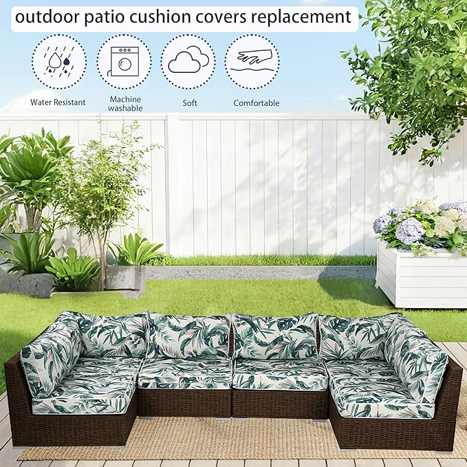 Outdoor Cushion Covers for Patio Furniture, Patio Cushion Covers Replacement with Zipper, Waterproof & Fade Resistant,Only Cover (Flower Color 1, 25.6Lx25.6Wx4H - Only Covers)
