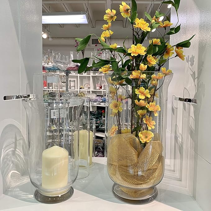 WGV Unique Bouquet Vase, 8" W, 15" H, Clear Tall Hurricane Glass Candle Holder, Floral Planter Terrarium, Home Wedding Event Decor, 1 Piece (VHV0815)